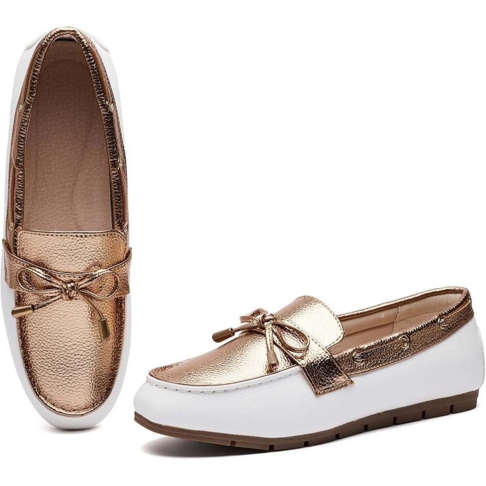 Women’s Champagne Polyurethane Comfortable Casual Slip On Loafer Flat Shoes